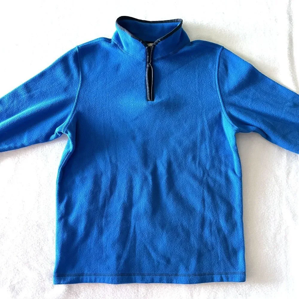 Lands End Kids XL 18-20 Long 1/4‎ Zip Pullover Fleece Sweater Blue Tunic Length